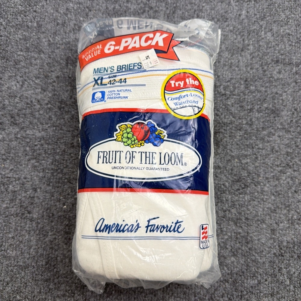 Fruit Of The Loom Briefs Underwear Men's XL 42-44 Vintage 6 Pack USA White NEW